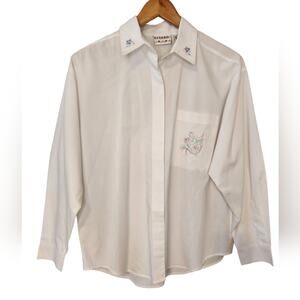 Vintage 90s Oversized Gitano "G" Embroidered Button Down white shirt Medium